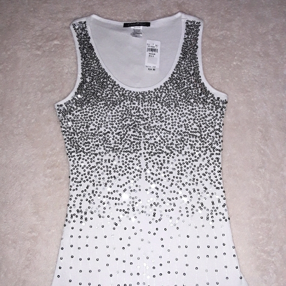 Only Nine Sequin Covered White Tank Top Sz Small - Picture 1 of 6
